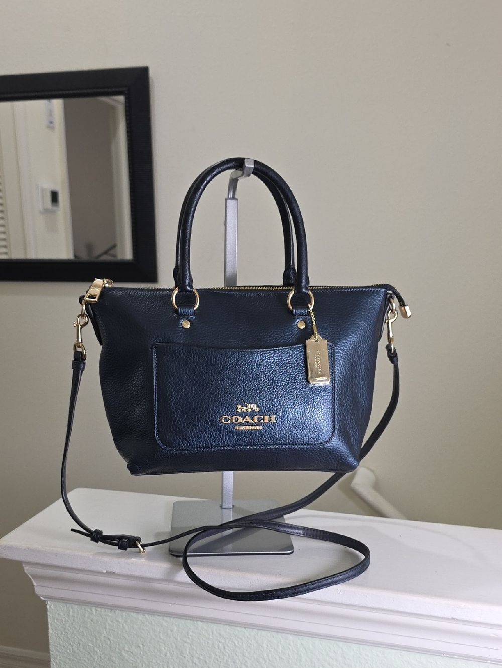 COACH F38877 Mini Emma Satchel/Crossbody In Metallic Navy NWOT - Picture 3 of 17